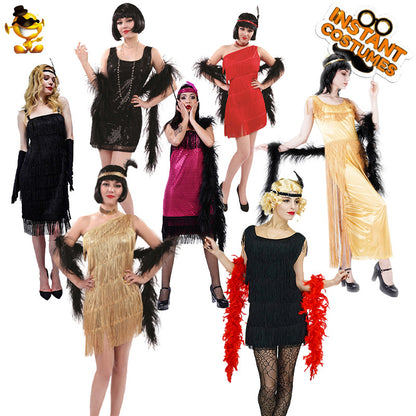 Robe à franges vintage pour femme, style années 1930, costume de garçonne pour cosplay, fête d'Halloween
