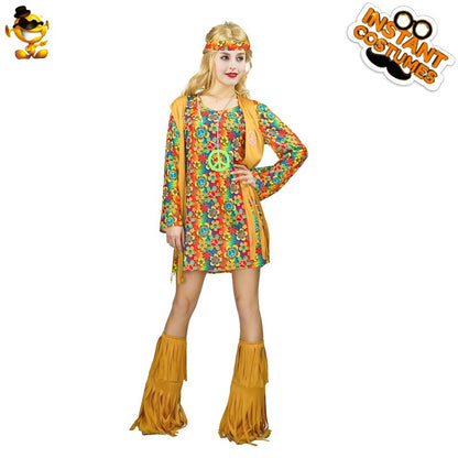 Disfraz de hippie para mujer, estilo vintage de los años 60, para cosplay, fiesta de Halloween.