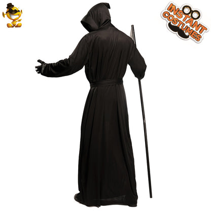 Black Demon Halloween Costume for Men with Scythe Cosplay Outfit Stage Performance Reaper Costume