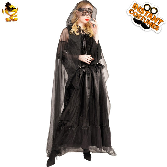 Black Long Dress for Women Halloween Cosplay Costume Stage Performance Party Outfit
