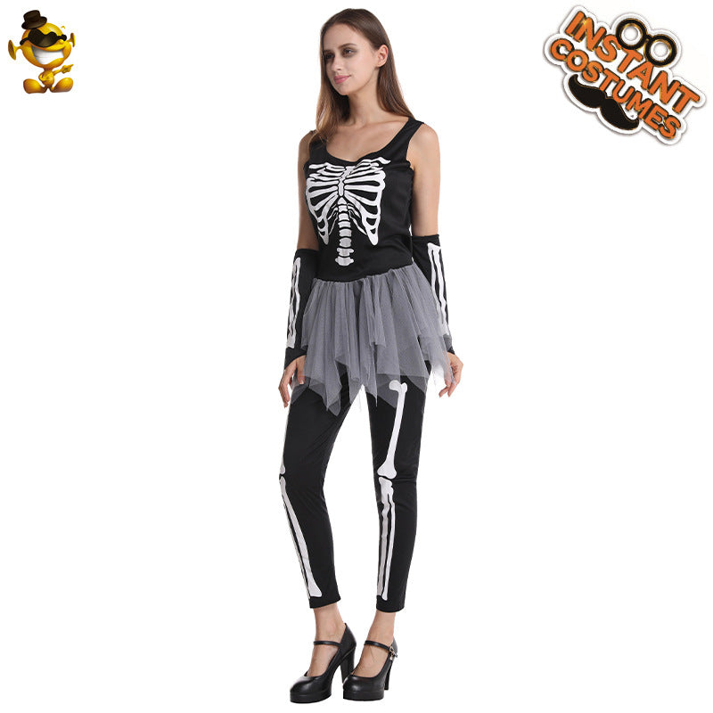 Disfraz de esqueleto para mujer, disfraz de Halloween, cosplay, actuación escénica, disfraz de fantasma aterrador