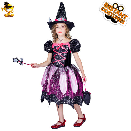 kids witch costume with star tulle skirt for Halloween party and stage performance