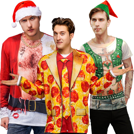 Funny 3D Printed Pizza T-Shirt for Men - Costume Cosplay Novelty Graphic Tee