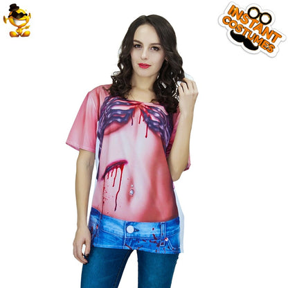 Halloween women's 3D digital print t-shirt horror blood stage performance costume party cosplay outfit