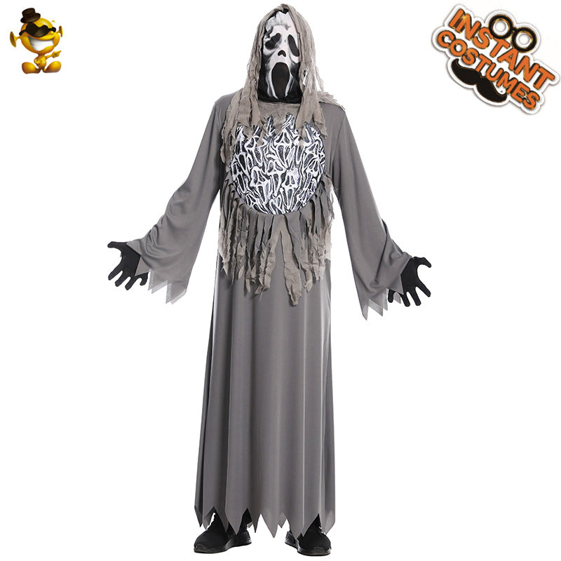Grey horror chain ghost costume for Halloween party cosplay stage performance