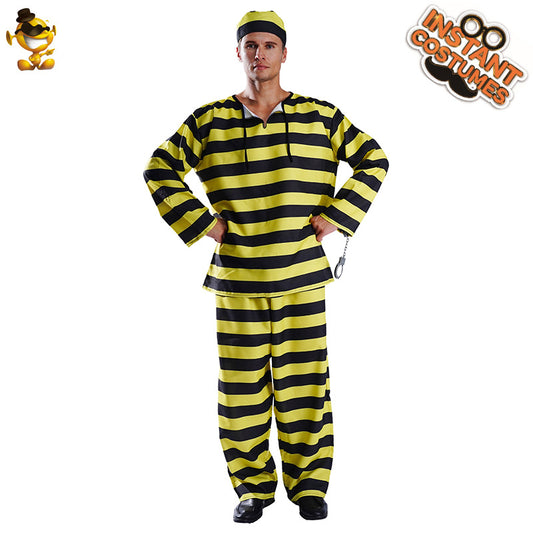 Disfraz de prisionero a rayas de Halloween para parejas, talla grande, para cosplay y escenario.