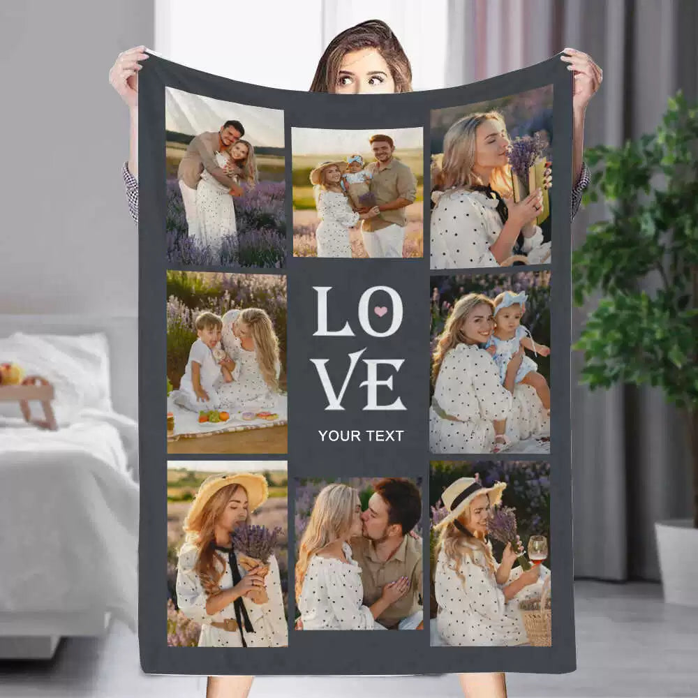 Custom 8 Photos&Text Love Fleece Blanket img 1