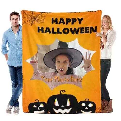 Custom Photo Halloween Happy Halloween Blanket, img 1