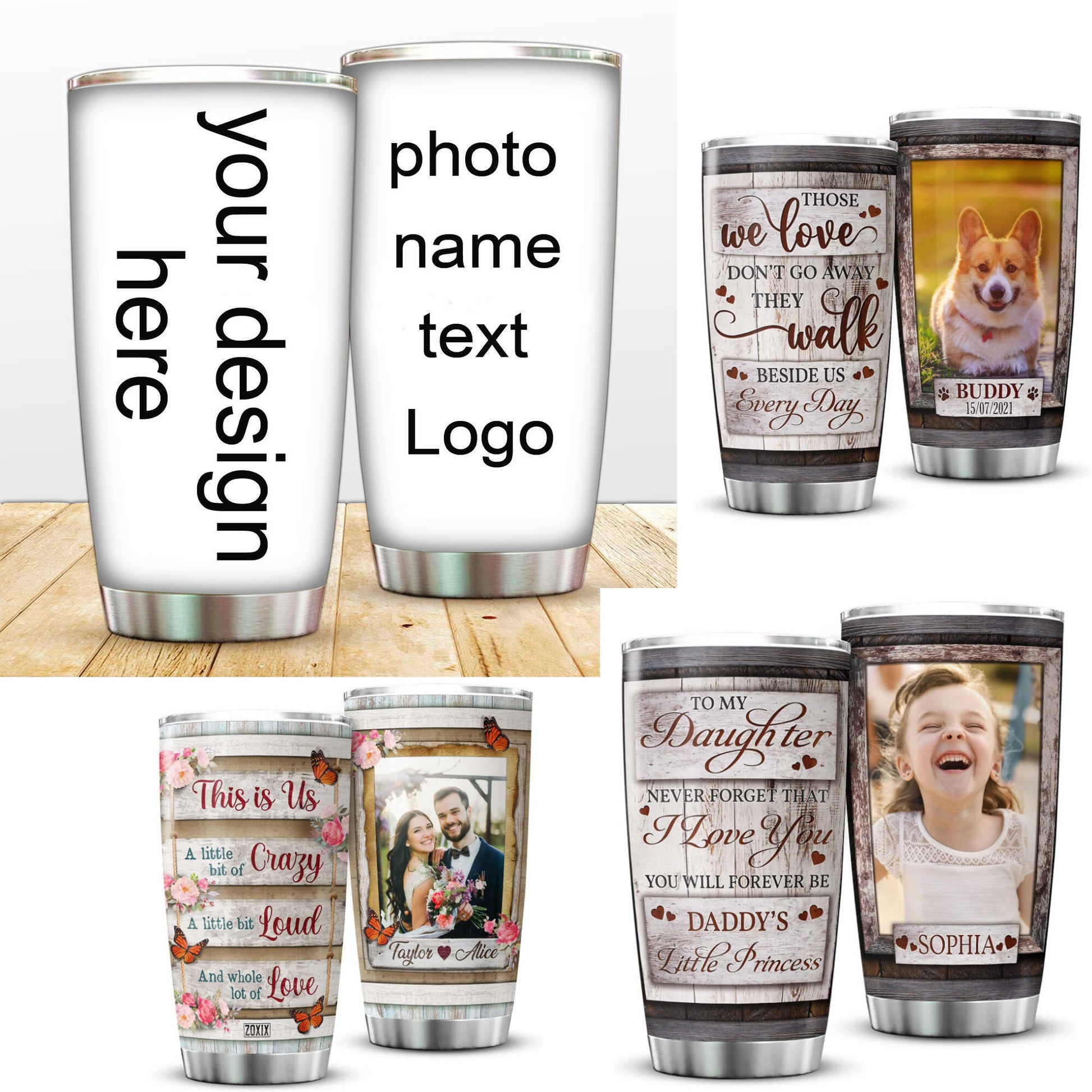 Custom Photo and Name Text Image Tumbler Mug Cup 20 oz img 5727241423316
