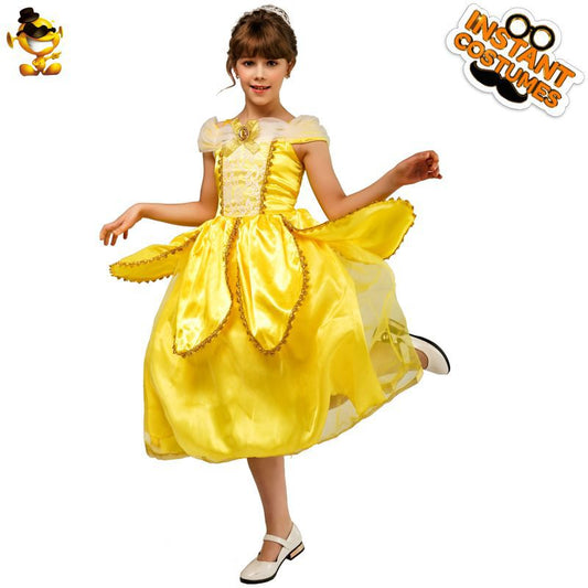yellow princess dress for girls kids stage costume role play cosplay Halloween party