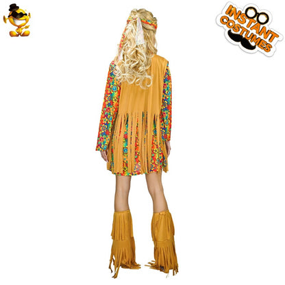 Disfraz de hippie para mujer, estilo vintage de los años 60, para cosplay, fiesta de Halloween.