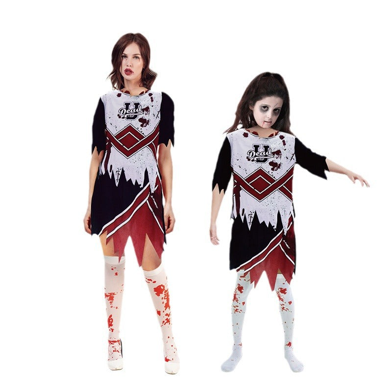 kids halloween cosplay zombie cheerleader costume dress for girls