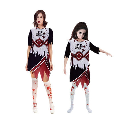 kids halloween cosplay zombie cheerleader costume dress for girls