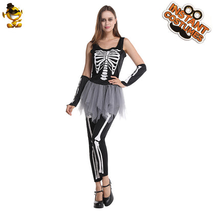 Disfraz de esqueleto para mujer, disfraz de Halloween, cosplay, actuación escénica, disfraz de fantasma aterrador