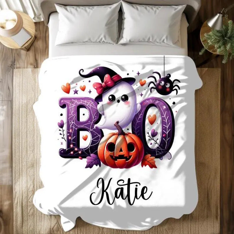Personalized Name halloween blanket for kids spooky blanket img 2