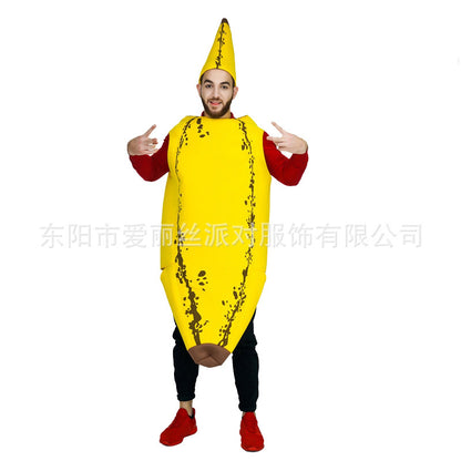 Halloween banana costume for adults and kids, funny cosplay fruit outfit, family matching couples costume for carnival and performance