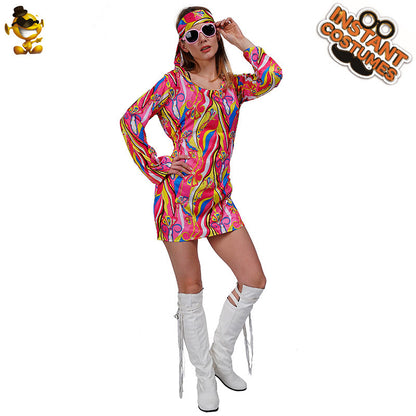 Hippie Costume for Women 60s Rock Party Outfit Cosplay Dress Halloween Costume