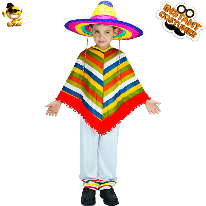 colorful mexican poncho for boys halloween costume traditional folk dance cape for kids