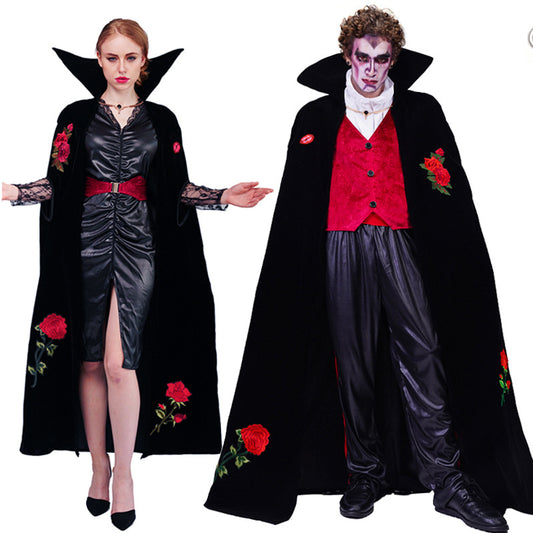 Couple Gothic Rose Embroidered Vampire Costume for Halloween Cosplay Stage Performance Party
