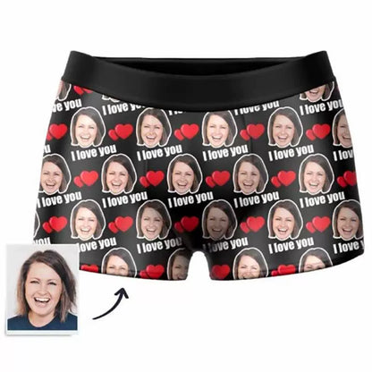 Custom Photo Boxer, Heart-Shaped Face Underwear - Men