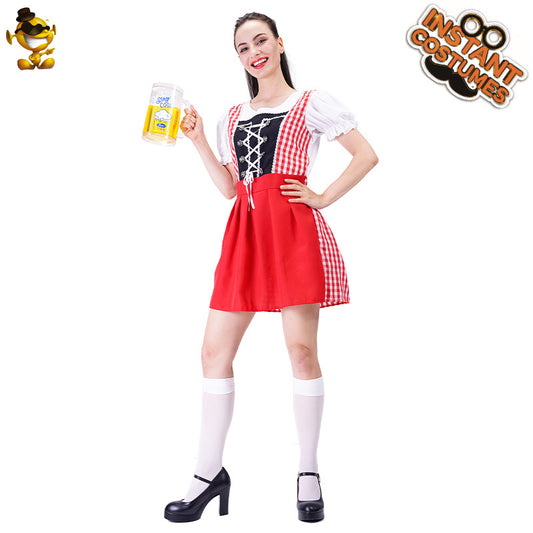 Red Plaid Beer Girl Dress for Cosplay Halloween Party Costume Carnival Outfit