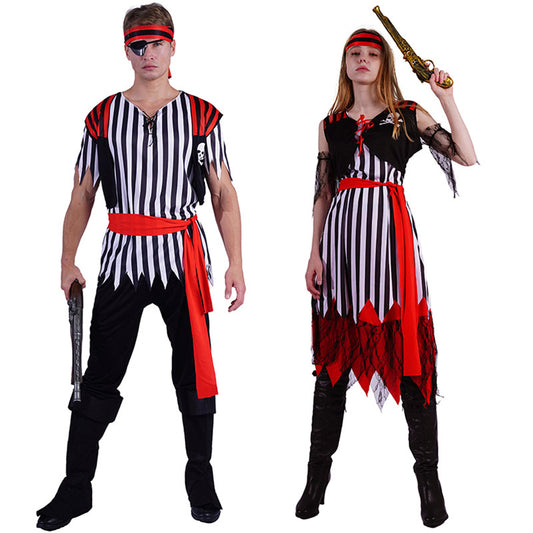 Costume de pirate d'Halloween pour adultes couples tenue de scène de cosplay de pirate