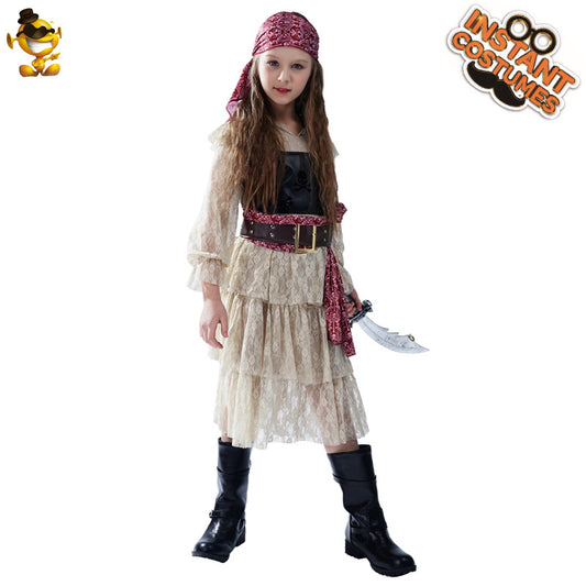 Robe de pirate en dentelle pour fille, idéale pour un costume de cosplay d'Halloween ou une représentation sur scène