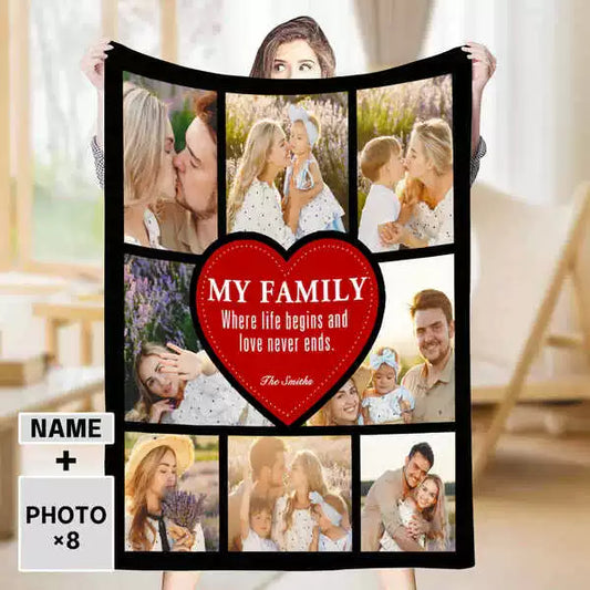 Personalized 8 Photos Text Fleece Blankets My Family img 1