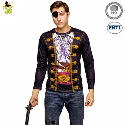 Gladiator Motorcycle Pirate Costume for Men Halloween Cosplay Stage Performance Long Sleeve Digital Print