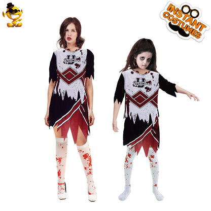 kids halloween cosplay zombie cheerleader costume dress for girls