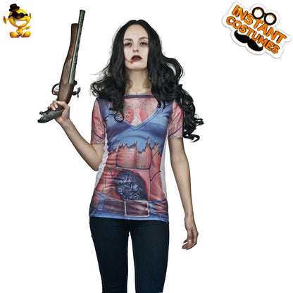 Halloween women's 3D digital print t-shirt horror blood stage performance costume party cosplay outfit