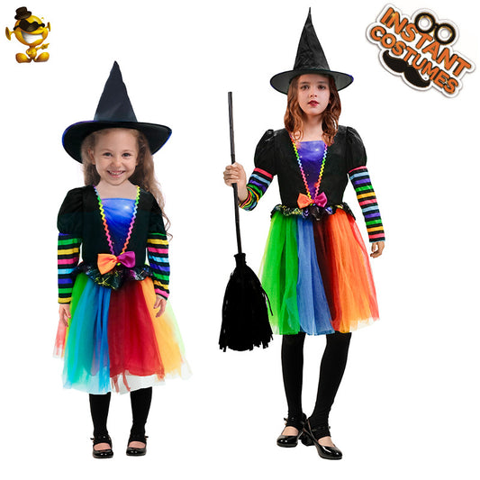 Halloween witch costume for kids cosplay role play stage performance
