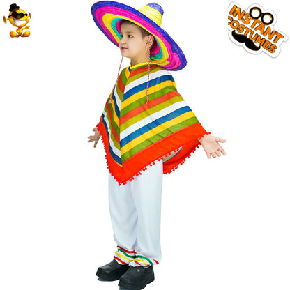 colorful mexican poncho for boys halloween costume traditional folk dance cape for kids