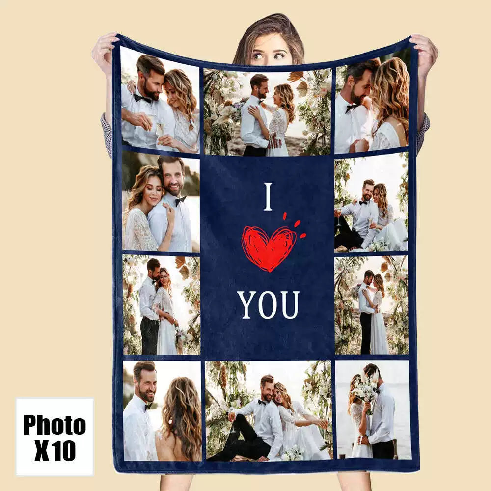 Custom Blanket with 10 Photos Personalized Throw Blanket img 1