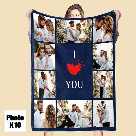 Custom Blanket with 10 Photos Personalized Throw Blanket img 1