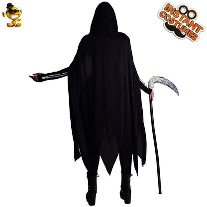 Disfraz de esqueleto fantasma negro para cosplay de Halloween y presentaciones escénicas.