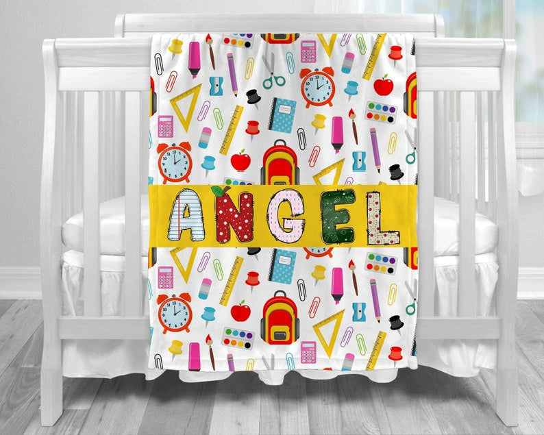 Back to School Gift Personalized Name Kids Blanket img 1