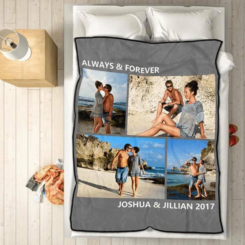 Custom Fleece 4 Photos Blanket with Engraving img 1