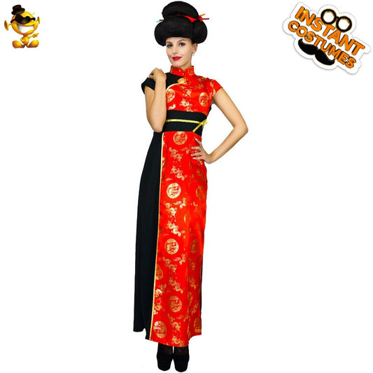 red cheongsam vintage qipao dress for women Halloween cosplay costume party performance