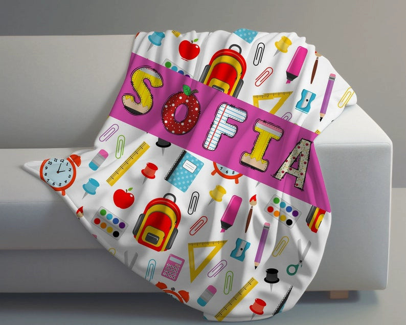Back to School Gift Personalized Name Kids Blanket img 2