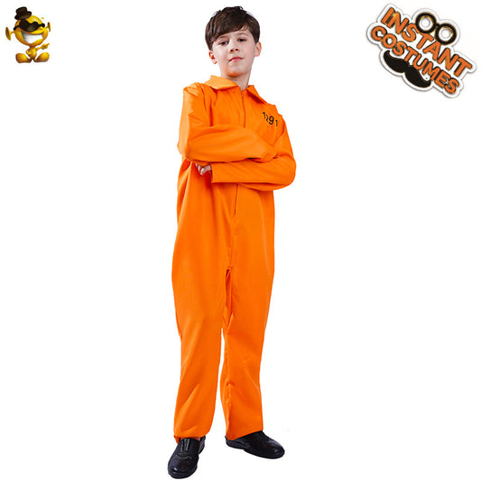 boys prisoner costume for Halloween cosplay stage performance kids jail uniform