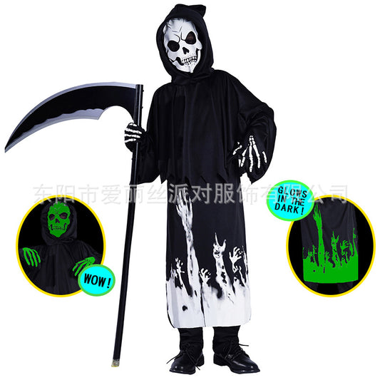 kids halloween costume black glow in the dark skeleton robe for cosplay and carnival
