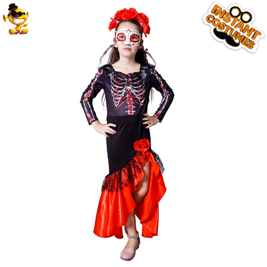 girls day of the dead bride dress scary skeleton dress kids party costume cosplay halloween outfit