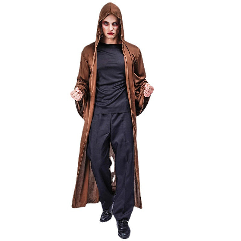 brown hooded cape for adults demon cloak halloween cosplay costume stage performance masquerade party