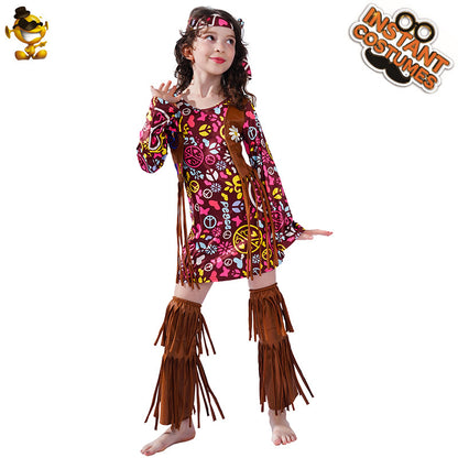 Hippie retro dress for women, stage performance costume, cosplay outfit, party wear