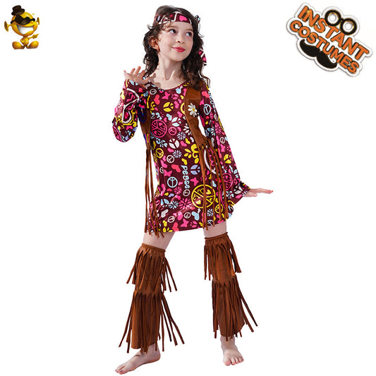Hippie retro women's dress for stage performance, cosplay, and party costumes