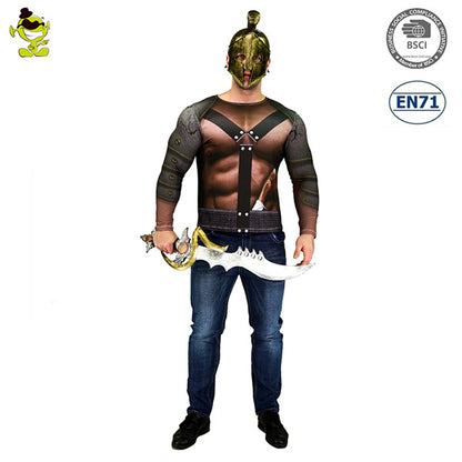 Gladiator Motorcycle Pirate Costume for Men Halloween Cosplay Stage Performance Long Sleeve Digital Print
