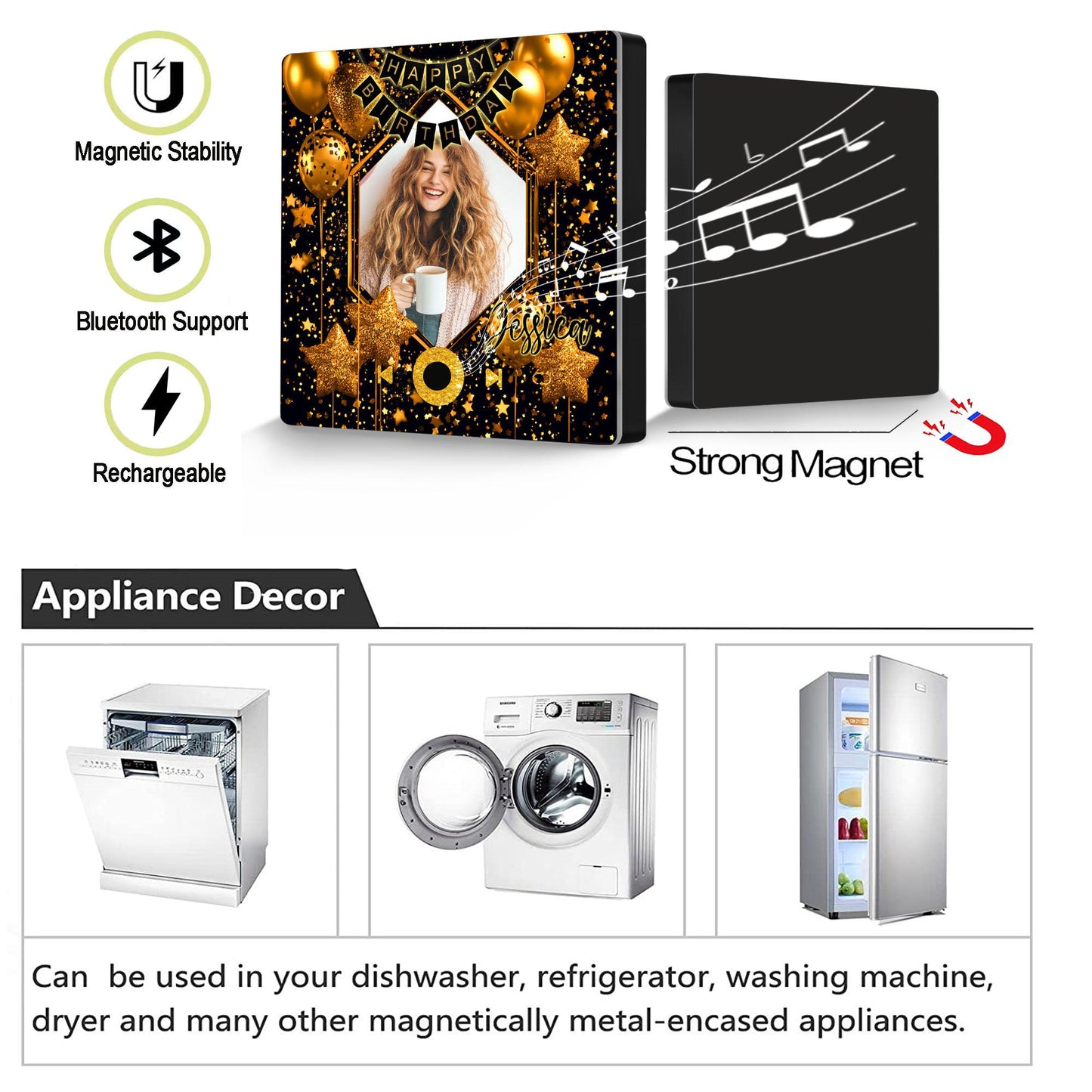 Custom Music Fridge Magnet, Birthday Photo Magnets 4inch img 2