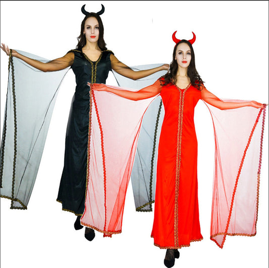 Costume de démon rouge pour femme, déguisement de faucheuse, pour Halloween, cosplay, fête, jeu de rôle