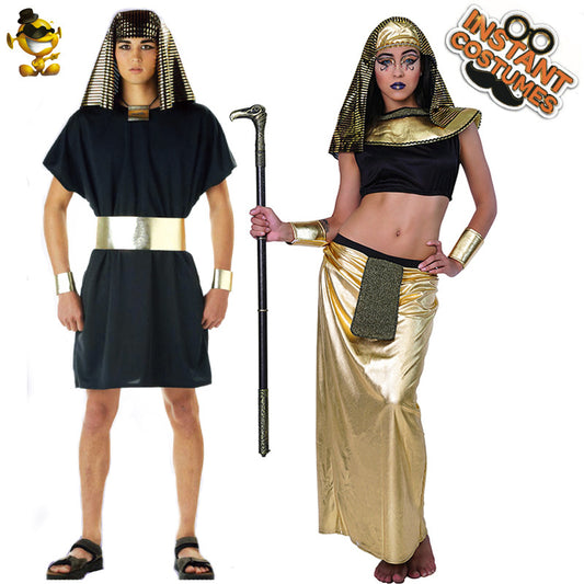 Egyptian Pharaoh and Cleopatra Couple Costume for Adults Halloween Party Cosplay